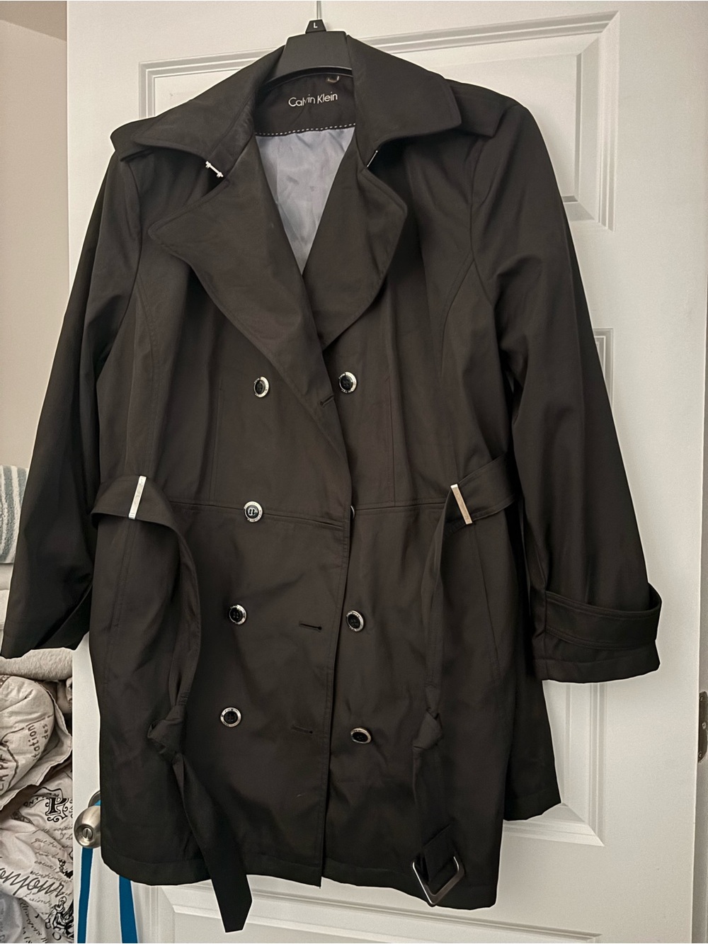 Calvin Klein Black Double-Breasted Trench Coat